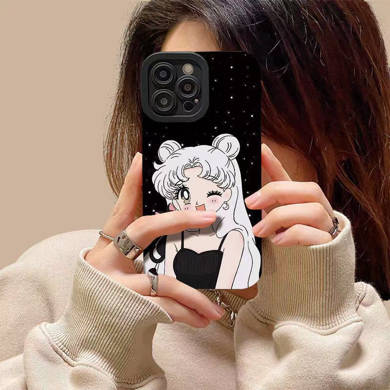 Black cat beautiful girl applies to Apple 15/16promax mobile phone case iPhone 14 pupil eyes 13 matte 12 animation
