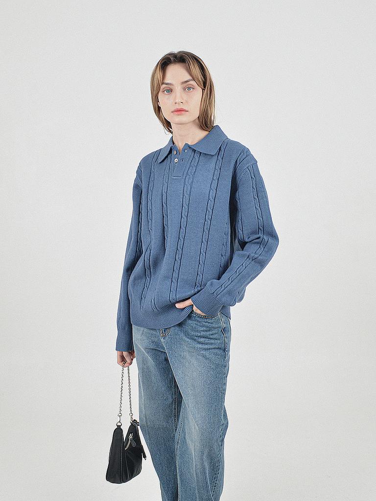 Chaenseseunoi Modal Cable Collar Knit (Blue)