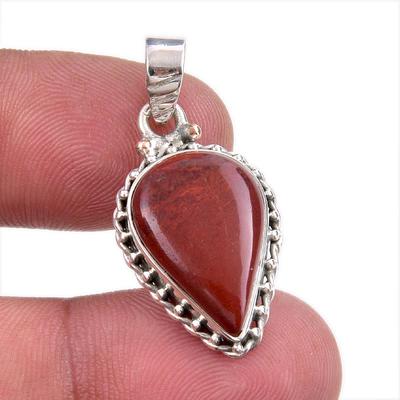 Natural Red Jasper Gemstone 925 Solid Sterling Silver Jewelry Pendant 1.50" L9I76