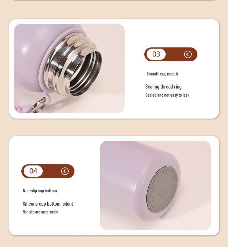 Compact Stainless Steel Flip-Top Insulated Bottle with Lanyard - Ideal Gift for Students