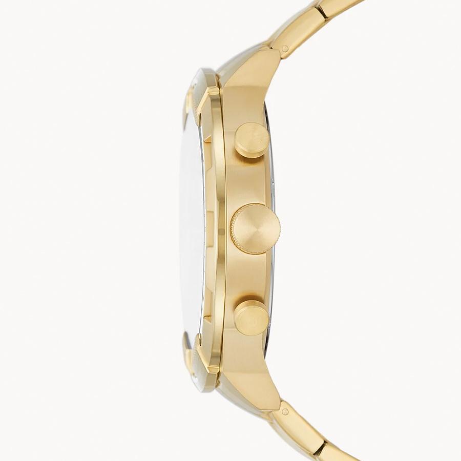 Fossil Ceas Cronograf Auriu pentru Bărbați - 50mm Cadran Negru Brățară Oțel, Rezistent la Apă 5ATM FS5877