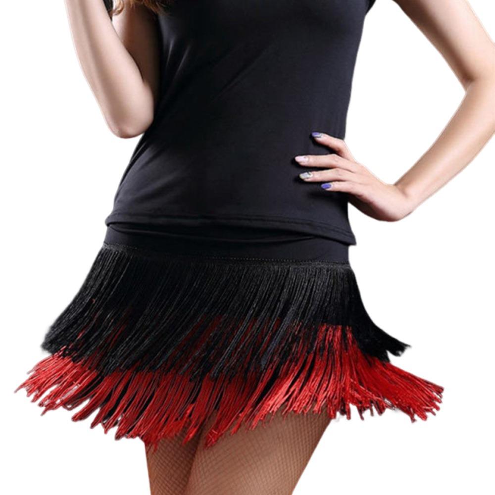 2 Layer Latin Dance Skirt Tassel Rumba Dance Skirt Fashion Ballroom Dance Skirt for Women S чёрный/красный