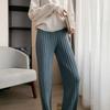 Casual Thick Knitted Women Pants Elastic High Waist Loose Female Wide Leg Pant Long Trousers Autumn Winter Striped Pantalon