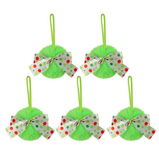 4 İnç Yeşil Tüylü Noel Topu Süsleri Suni Kürk Kabarık Asılı Noel Topu Tatil Düğün Partisi Dekorasyonu için Kurdeleli