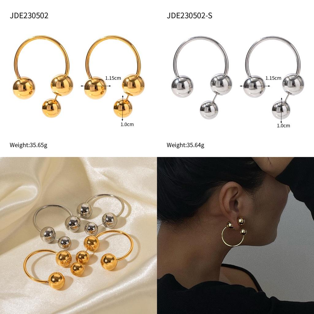 Geometric Stainless Steel Earrings Trendy Ball Design For Fashionable Women