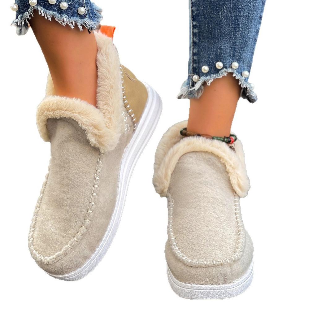 Winter new velvet warm cotton shoes large size thick-soled burrs suede flat-soled snow boots