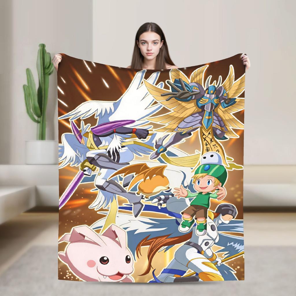 Digimon Plush Blanket Girls Boys Flannel Throw Blanket For Couch Chair Super Soft Quality Bedspread Gift
