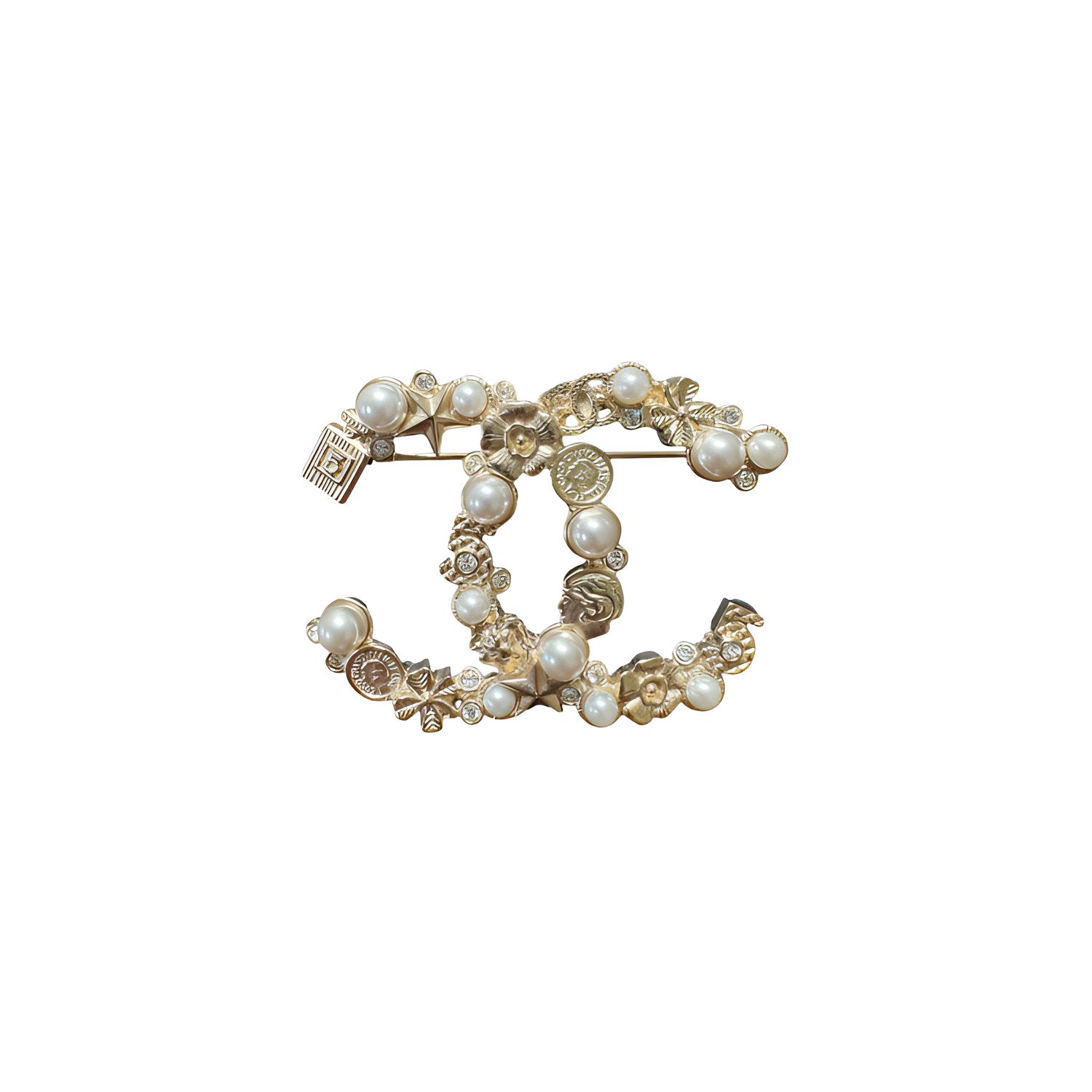 

Chanel Multi-Element Camellia Perfume Bottle Lion Coco Portrait Brooch Women accessories Gold AB2918B02000N5443 F,Gold