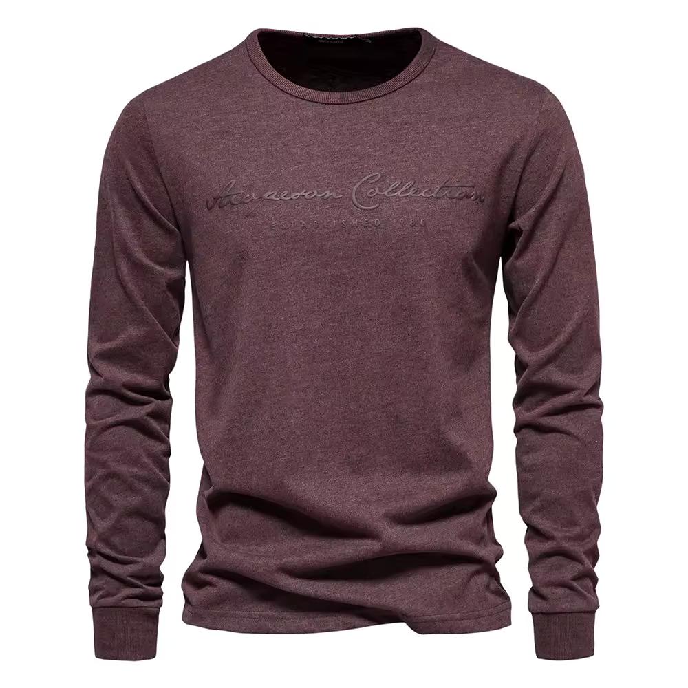 Cotton Long Sleeve Men's T-shirt Solid Color Letter Print Casual T-shirts for Men Spring Tops Tee Men Clothing