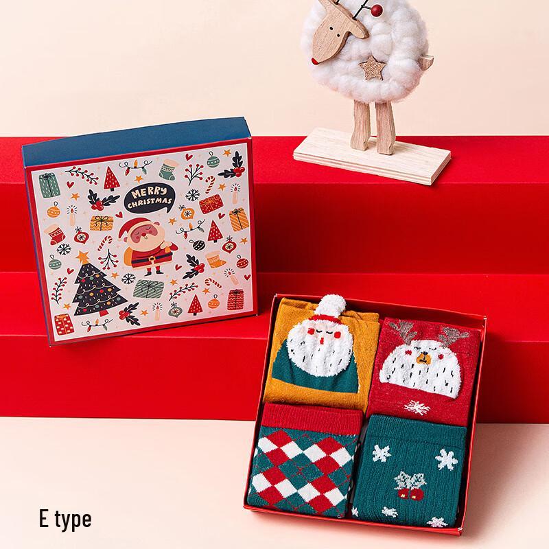Anvelo Cartoon Christmas Cotton Socks - 4 Pairs Gift Set