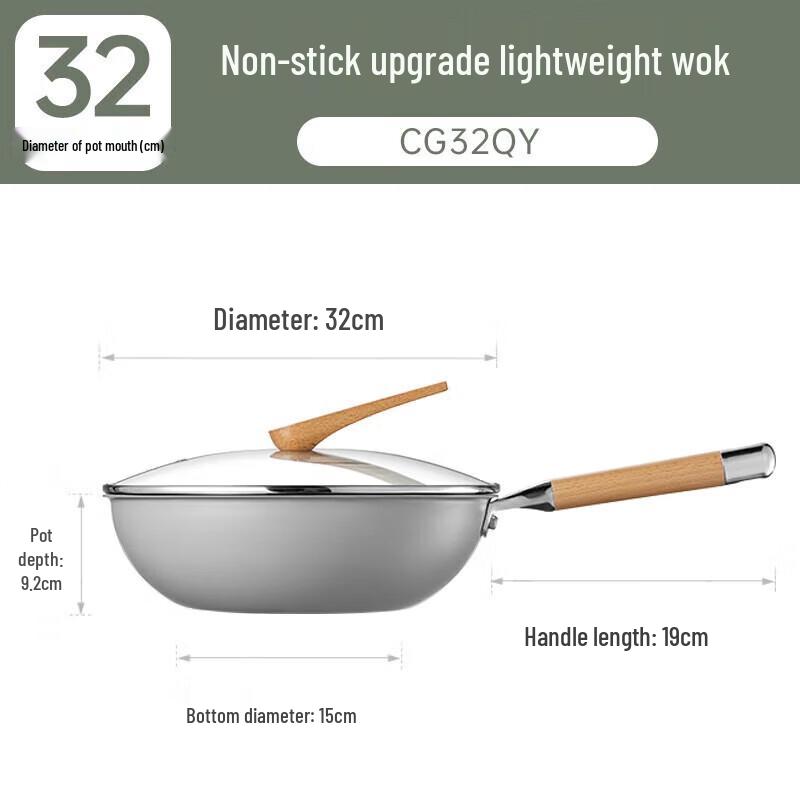32cm 316L Stainless Steel Honeycomb Non-stick Wok
