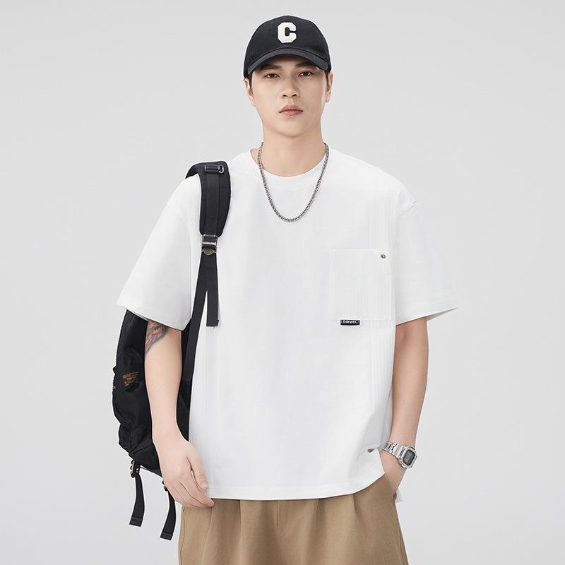 Heavy Cotton Short-sleeved T-shirt for Men In Summer New Simple Pocket Loose Casual Half-sleeved Top