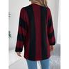 QICED Autumn and Winter Color-blocking Striped Flared Sleeve Cardigan Sweater Mid-length Coat Women's Wear