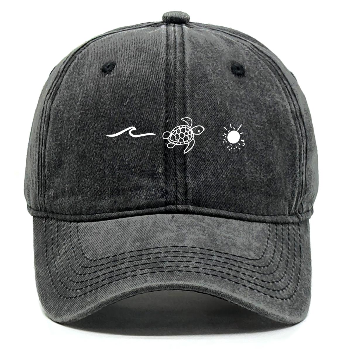 Waves Turtle Sun Print Unisex Snapback Baseball Hat Sports Hat All-season Adjustable Baseball Cap Perfect For Street Wear чёрный