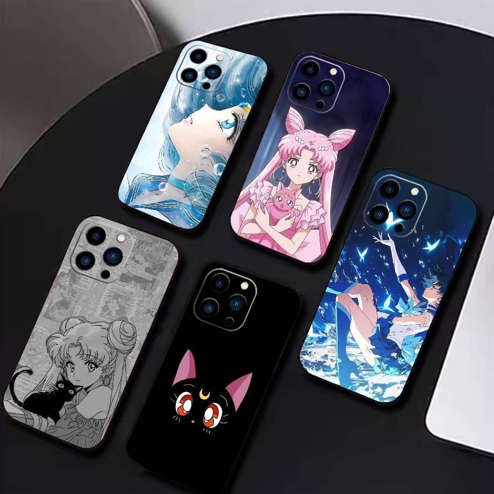 Cartoon D-Sailor M-Moons Phone Case For iPhone 16,15,14,13,12,17,Pro Max,Plus Silicone Black Case