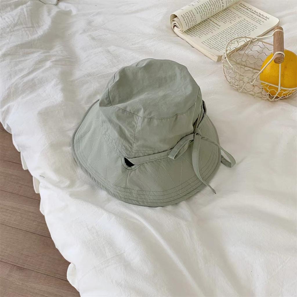Summer Girls Spring and Summer Face Small Shade Pure Sun Protection Afternoon Baking Cake Bow Strap Quick Drying Bucket Hat