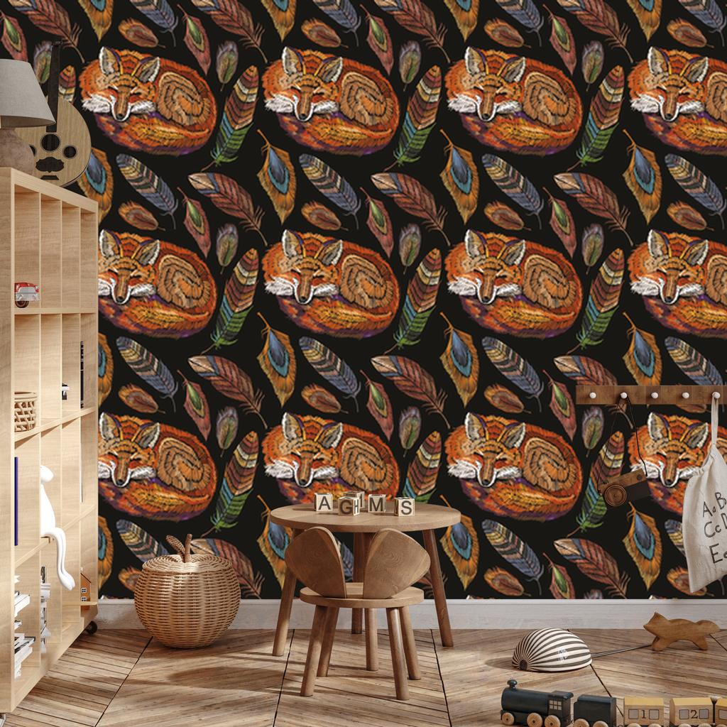 Colorful Fox Feather Wallpaper for Living Room and Bedroom 50x1000