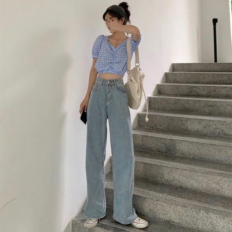 

Women s Korean-Style Summer Wide-Leg Floor-Length Trendy Jeans Small