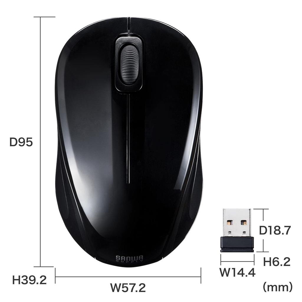 Sanwa Supply Silent Wireless Blue LED Mouse Antibacterial, (Black) MA-WBSK315BK