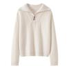 Women's Half-Zip Lapel Cable Knit Cashmere Sweater - Autumn/Winter 2026, Thick & Loose Fit.