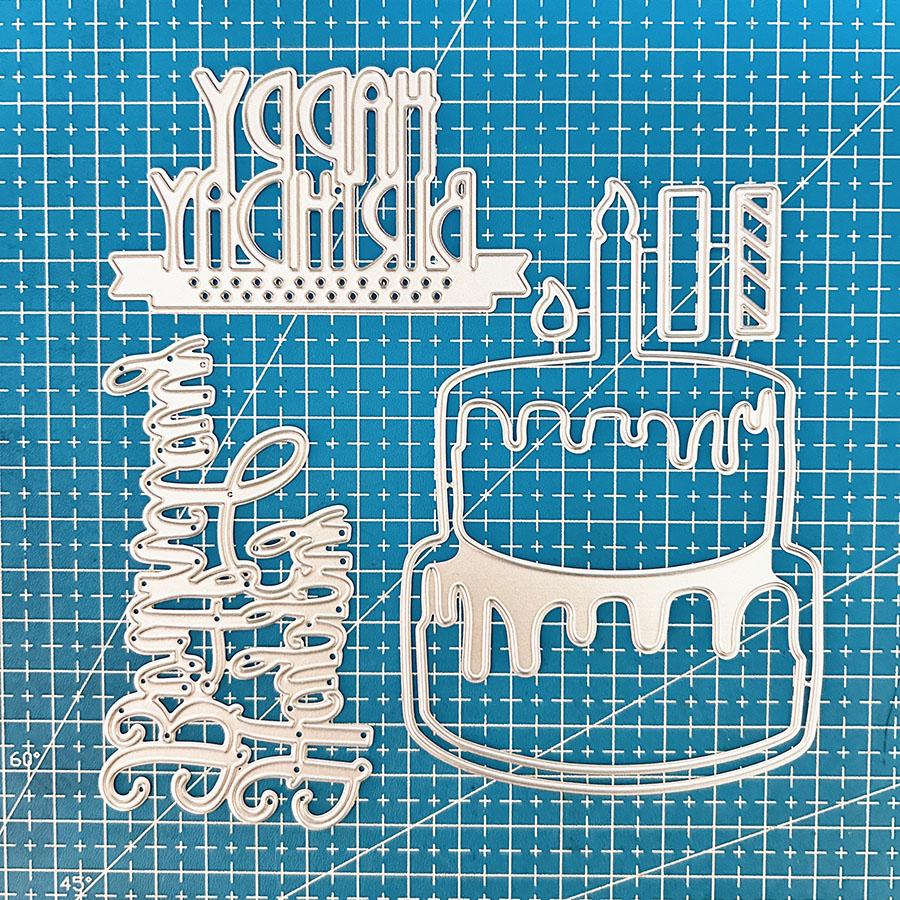 

3pcs/set Happy Birthday and Cake Metal Cutting Dies Scrapbooking Stencil Die Cuts Card Embossing Photo Album Template Mold Decoration Craft dies серебряный
