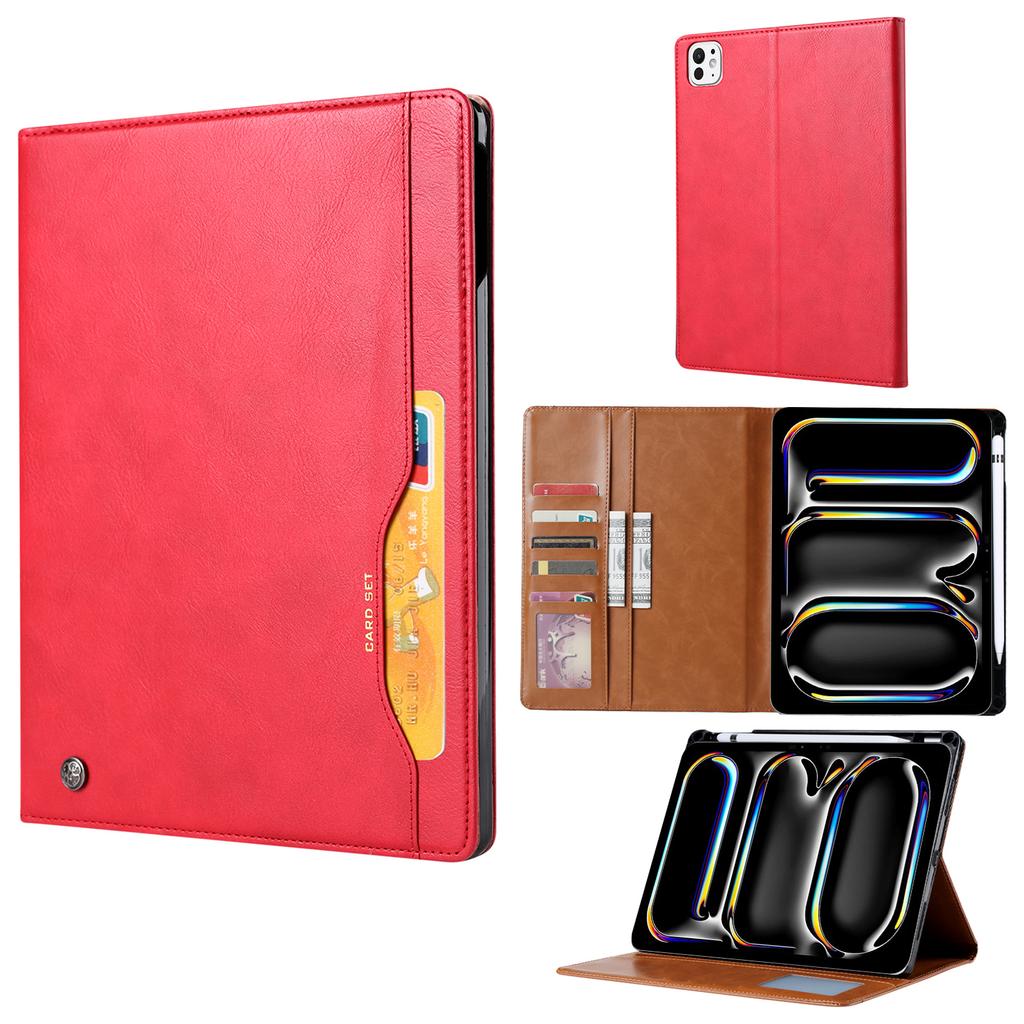 For iPad Pro 13 (2025)/13 (2024) Case Outer Card Slot Wallet Leather Tablet Cover with Auto Wake/Sleep