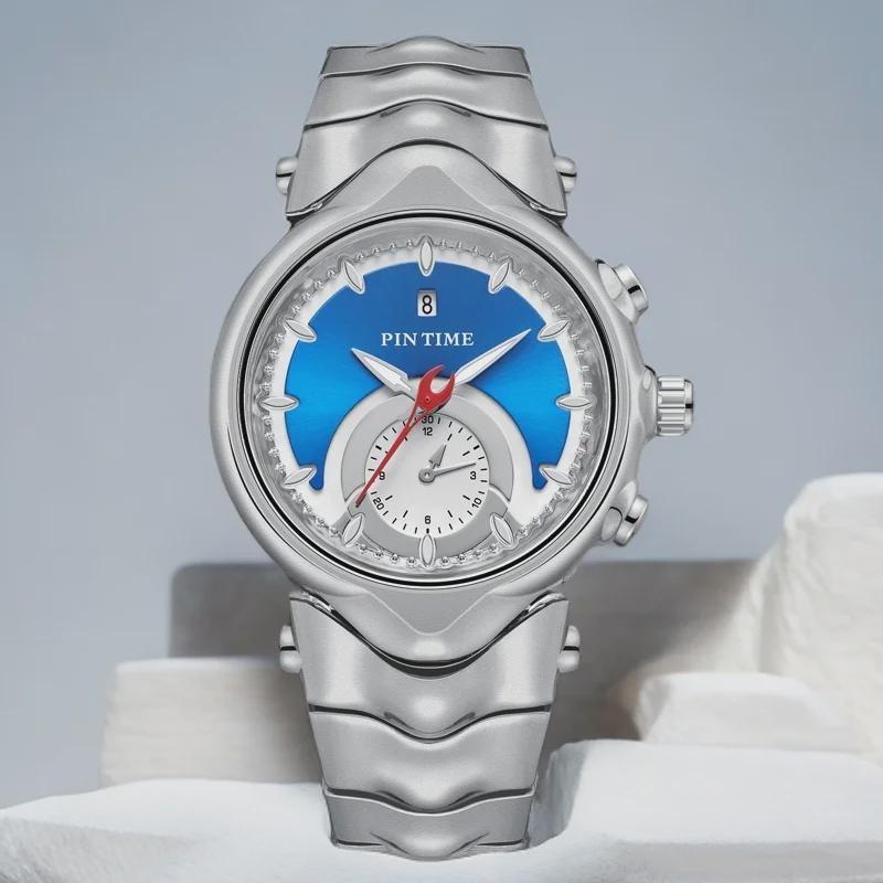 PINTIME Y2K Creative Retro Style Luxury Men's Waterproof Luminous Stainless Steel Watch Fashion Punk Date Quartz Watches