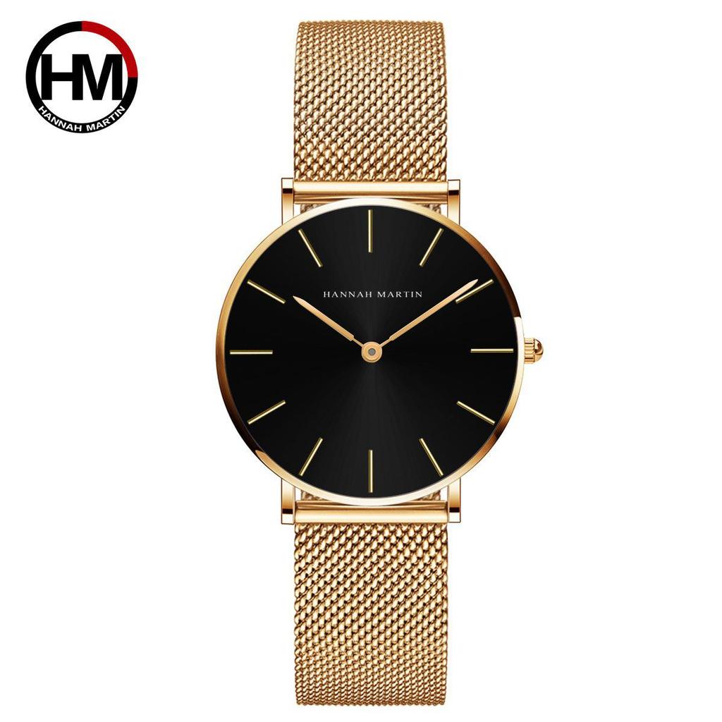 Elegant Slim Waterproof Wristwatch with Steel Mesh Band - Minimalist Japanese Design for Women.
