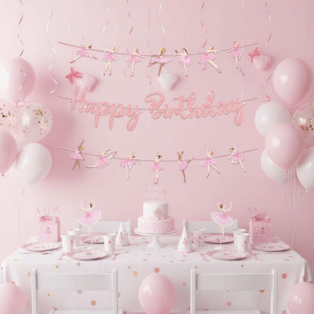 Paper Material Ballet Birthday Banner Pink Color Ballet Theme Set  Birthday Party
