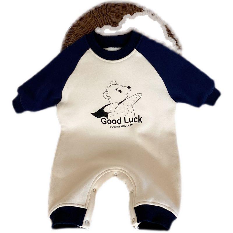 Herbst- & Winter-Cartoon-Fleece-Strampler für Babys - Gemütlicher Outdoor-Einteiler-Pullover