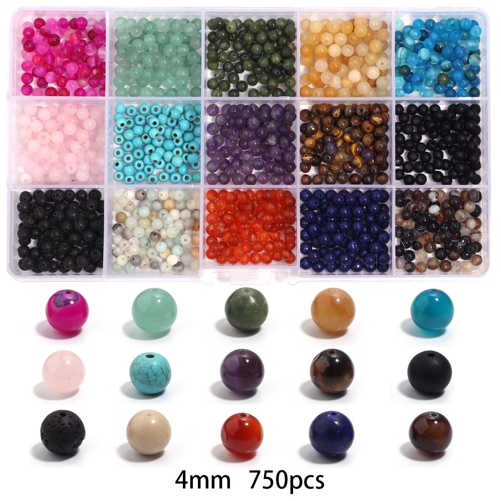 

15Grids Natural Stone Beads Tiger Eye Agate Jade Amazon Stone Round Beads For DIY Handmade Charm Bracelet Necklace Accessories