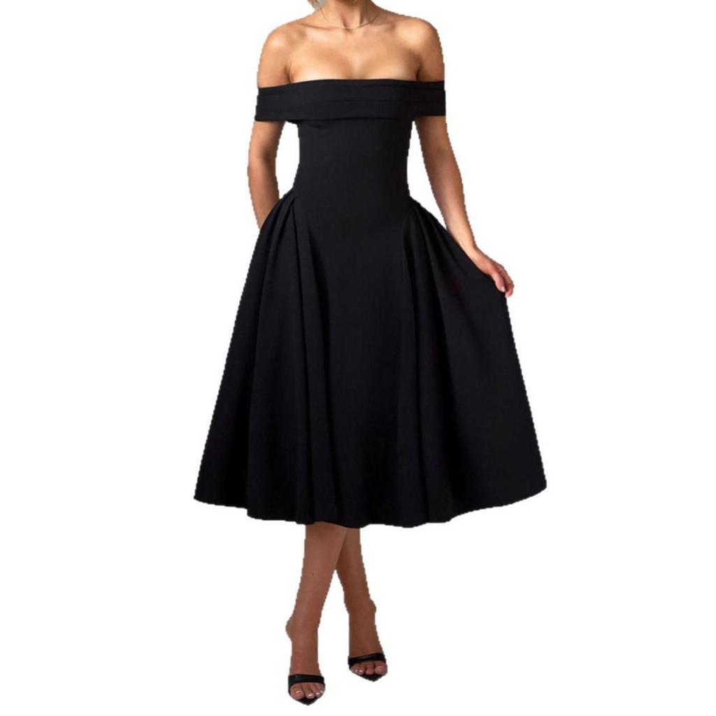2025 Spring Fashion Solid Color Off-the-Shoulder Backless Bandeau Dress for Women