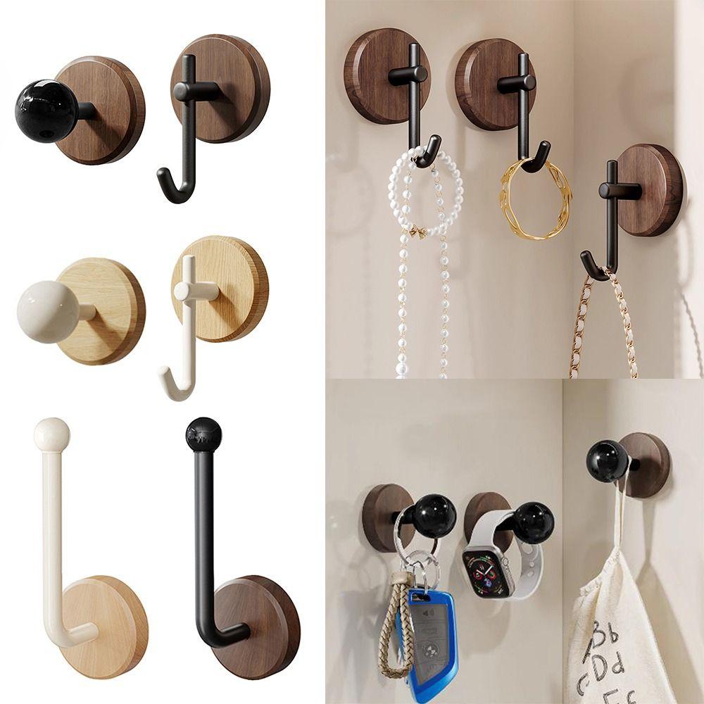 Fashion Wood Wall Mount Hook Self-adhesive Black White Wall-mounted Storage Hook No Drill Waterproof Storage Hanger Ornament