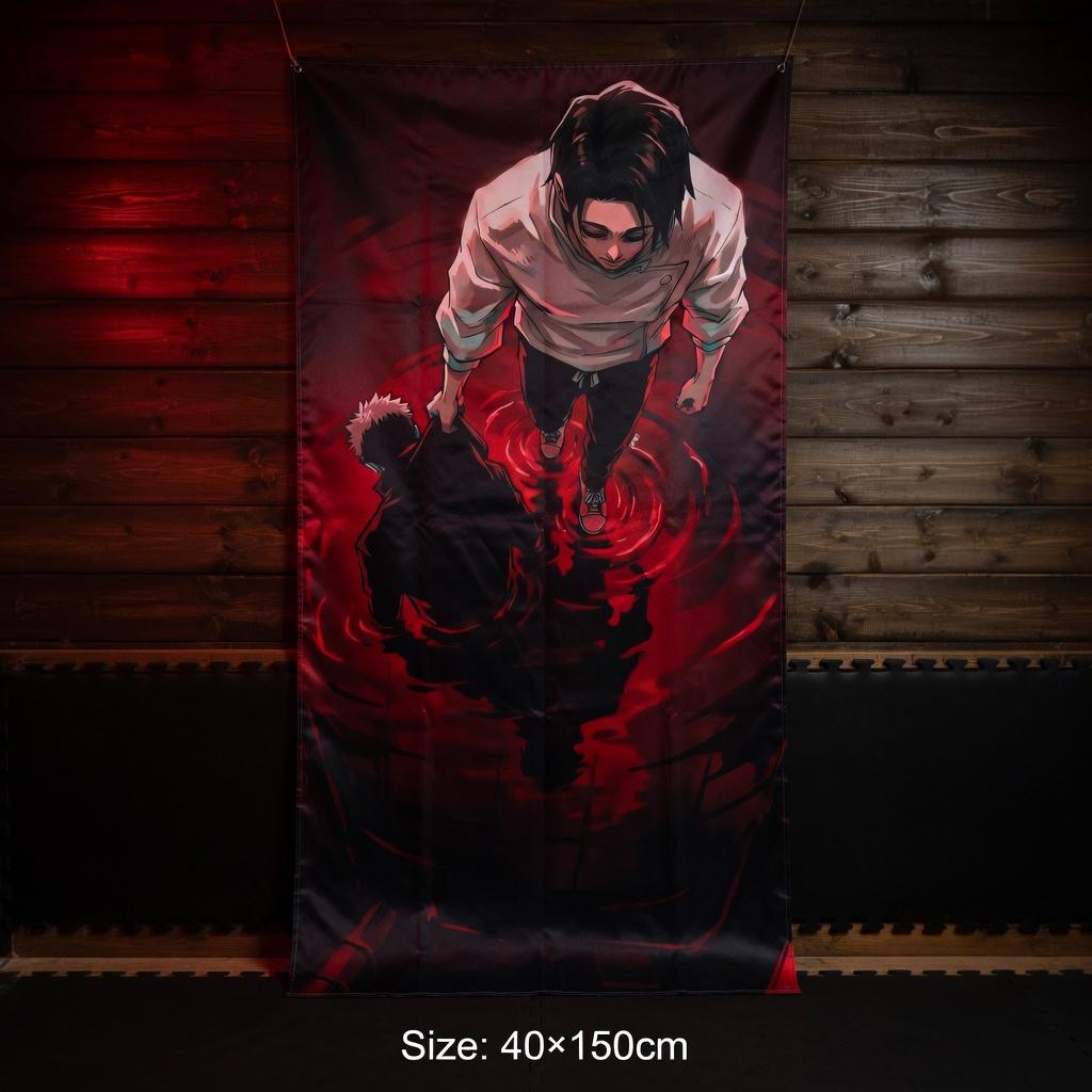Anime Boy Tapestry Flat Print Blood Red Water Wall Hanging for Bedroom Vertical Manga Art Poster Teen Dorm Home Decor