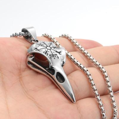 European & American Stainless Steel Viking Raven Pendant Necklace - Retro Pirate Symbol Design