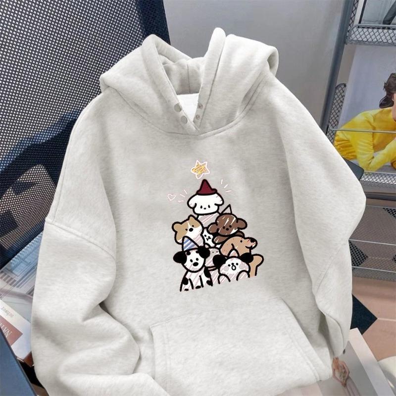 

Женское худи однотонное с принтом собаки, корейское, свободного кроя, с капюшоном, зимнее, повседневное, универсальное, женский пуловер 3XL серый