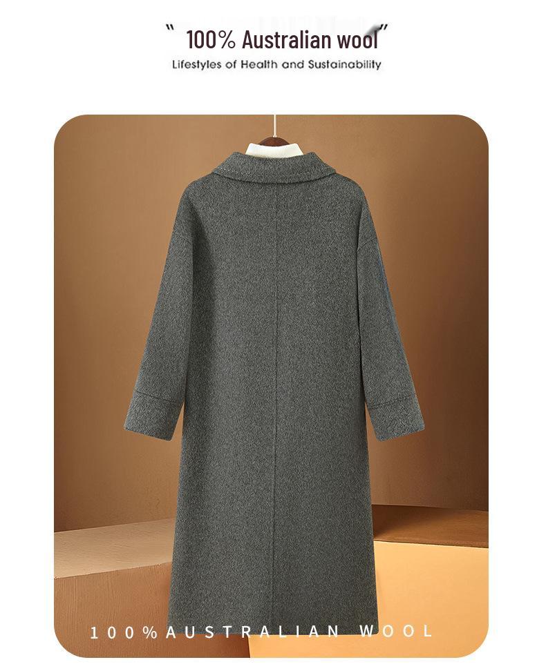 Hepburn Style Women's Double-Faced Wool Coat - Mid-Length, Loose Fit, Autumn/Winter Korean Suit Collar