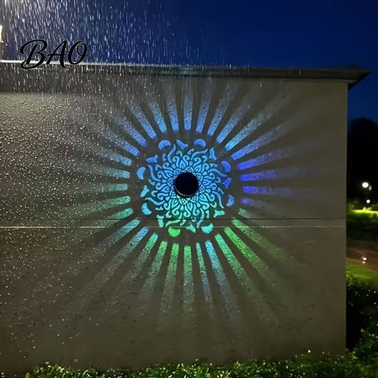 Decorative Solar Fence Lights Wall Light, 7 Color Changing Outdoor Projection Light With Projected Patterns Lamp, Waterproof Garden Lamp for