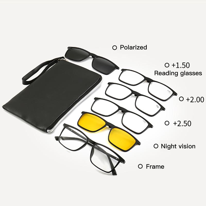 Reading Glasses 6 in 1 Sets Polarized Glasses Women Men Fashion Simple Style Frames Computer Eyeglasses Lenses Unisex Eyewear