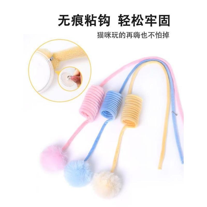 Cat Toy Suction Cup Spring Rabbit Fur Ball Stretchable Elastic Rope Bite Resistant Self Interactive Cat Teaser