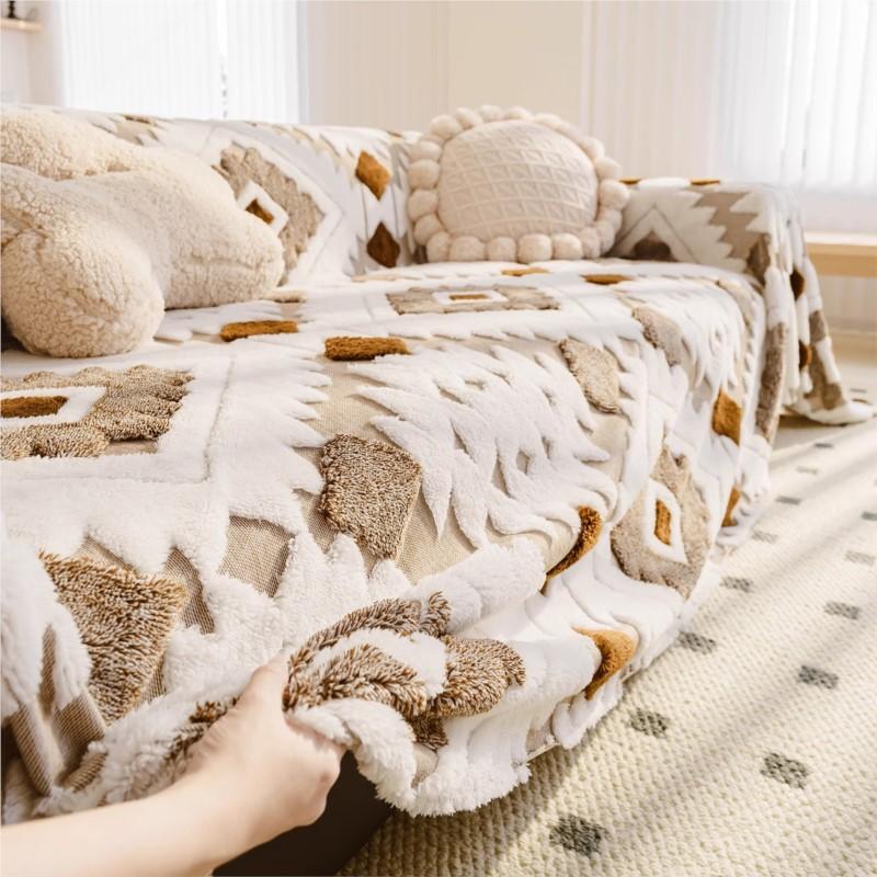 Cold-weather Off-white Aesthetic Plush Loveseat Mat Throw Total Coverage Pet-proof Mark Claw-resistant Slip-resistant Fluffy Settee Throw Family