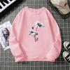 Women's Autumn Flower Print Round Neck Hoodie Ladies Oversized Casual Long Sleeved Pullover Tops