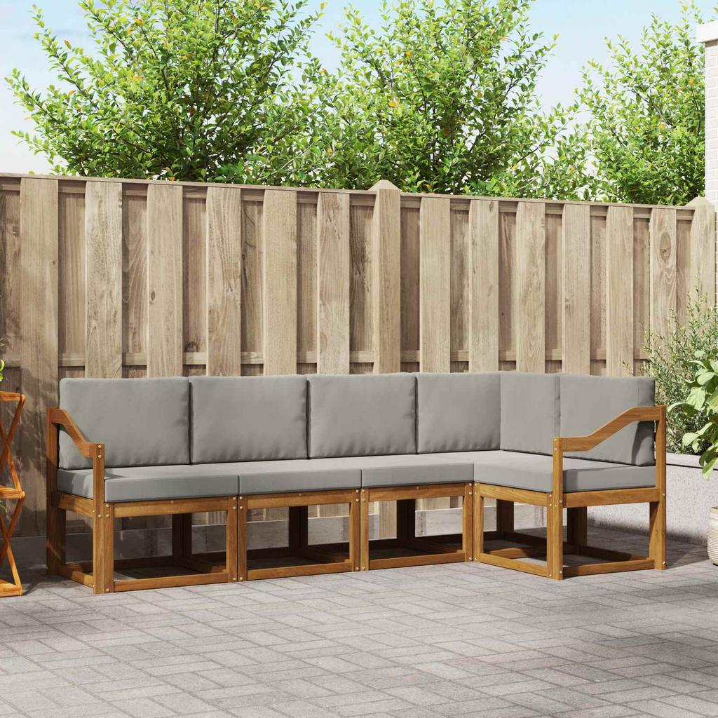 Outdoor Sofa Set with Cushions 5 Pcs Natural and Light Grey
