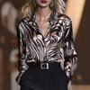 2025 Women's Fashion Satin Shirt: Abstract Animal Print, Slim Fit, Long Sleeve, European & American Style.
