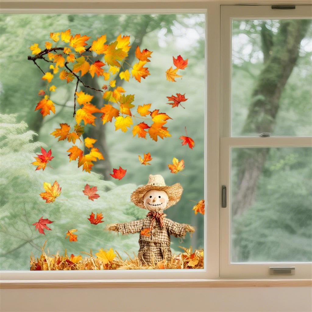 Harvest Pumpkin Turkey Window Clings Decorations Autumn Acorns Cornucopia Reusable Static Window Decals for Fall
