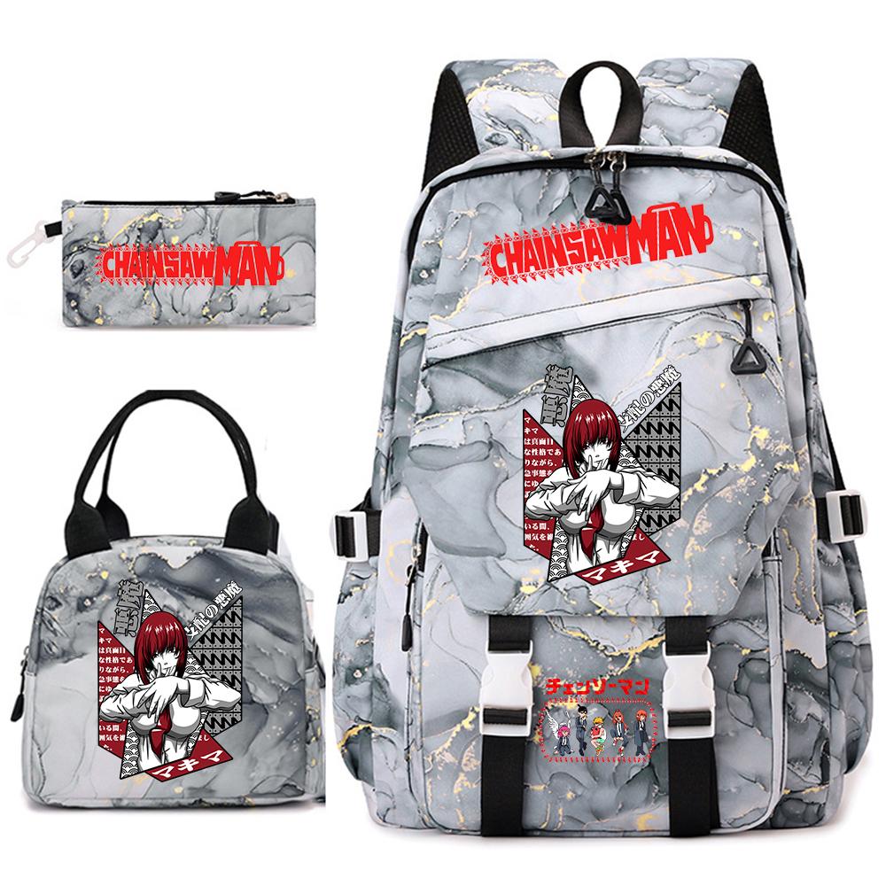 Chainsaw Man Anime Print Student Rugzak Set voor Meisjes met Lunchtasje Etui School Dagelijks Gebruik