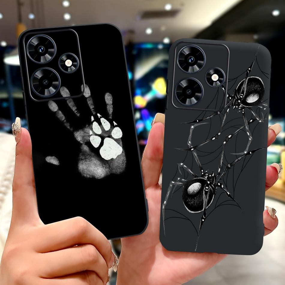 For Infinix Hot 30 Play 30i Hot30 4G Elegant Floral Cat Phone Case For Infinix Hot 30 30Play Hot30i Black Silicone Soft Cases