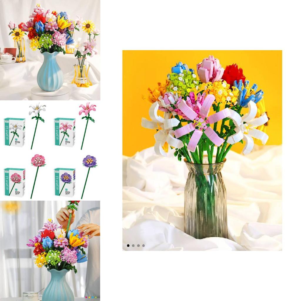 Bezauberndes Blumen-Bausteinset, kompatibel mit hochwertigem Miniaturspielzeug