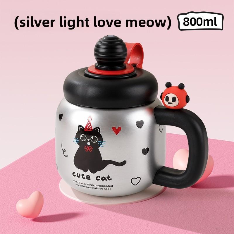 Cartoon-Muster Dickbauch-Tasse mit Deckel 800 ml Isoliert Edelstahl für Zuhause Büro Reisen