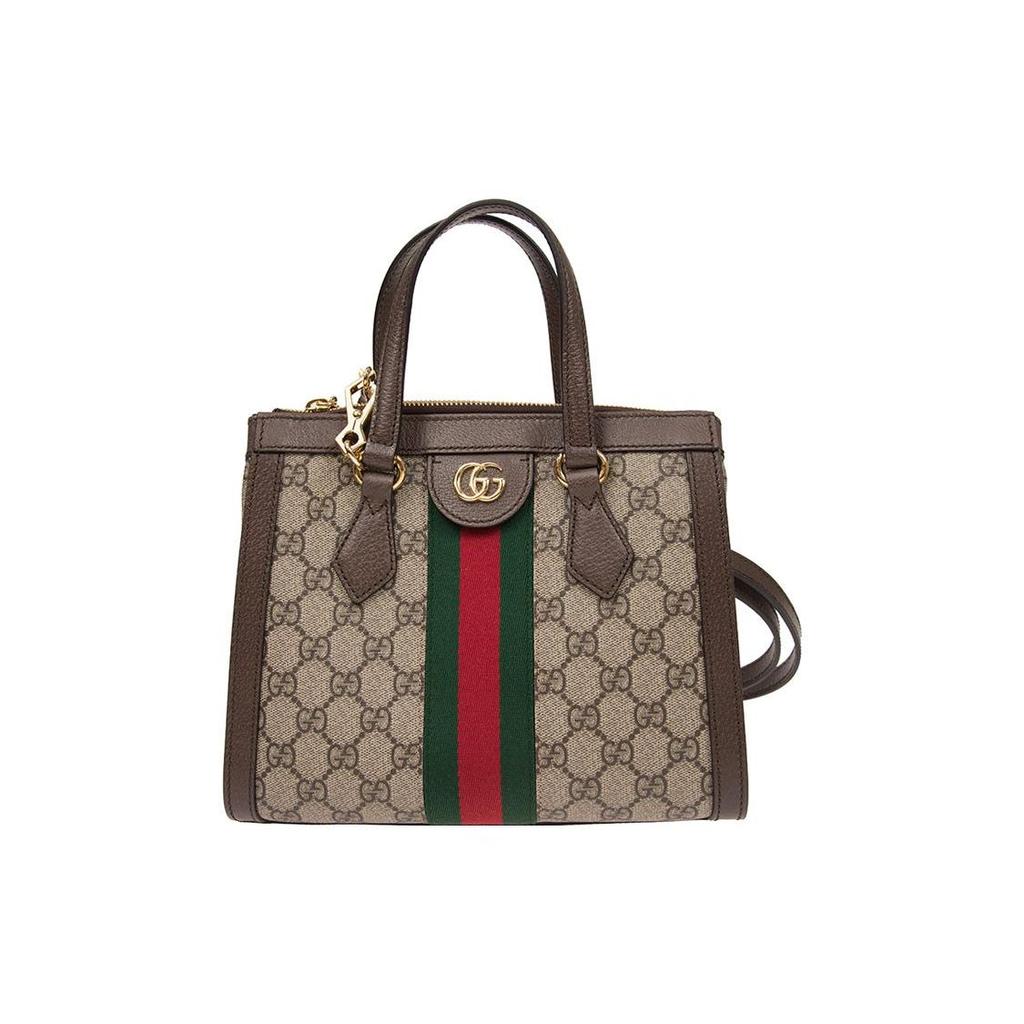 Gucci Ophidia Logo Stripe Web Tote Bag Unisex Tote Ebony Brown 547551-K05NB-8745